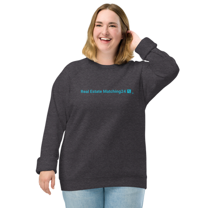 Unisex organic raglan sweatshirt with Real Estate Matching24 Logo