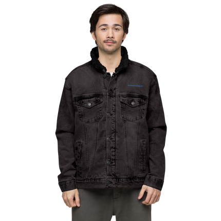 Unisex denim sherpa jacket with Real Estate Matching24 Logo