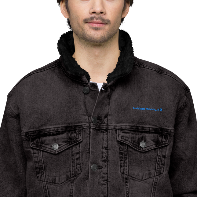 Unisex denim sherpa jacket with Real Estate Matching24 Logo
