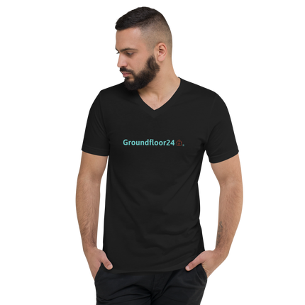 Unisex Short Sleeve V-Neck T-Shirt with Groundfloor24 Logo