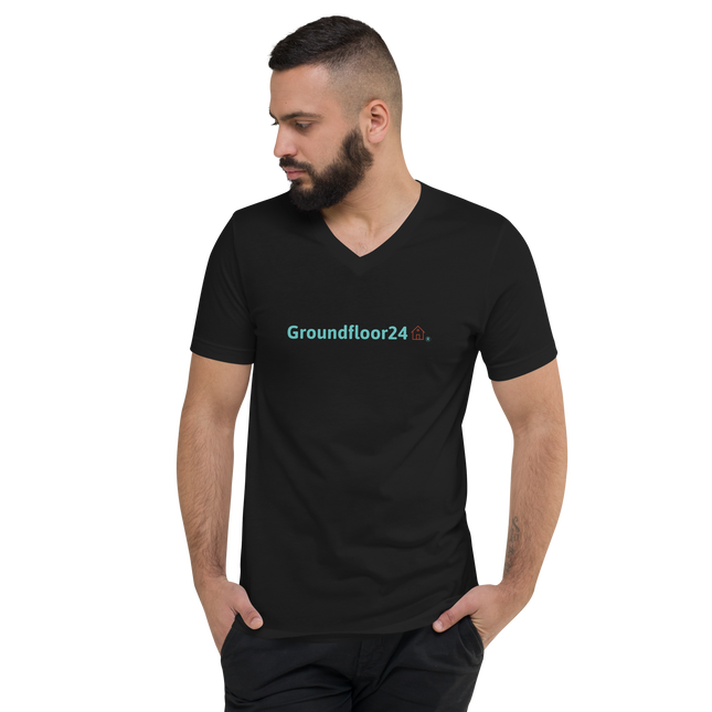 Unisex Short Sleeve V-Neck T-Shirt with Groundfloor24 Logo