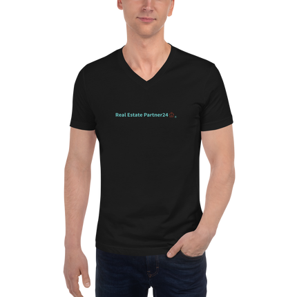 Unisex Short Sleeve V-Neck T-Shirt with Real Estate Partner24 Logo