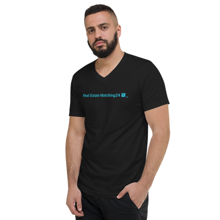 Unisex Short Sleeve V-Neck T-Shirt with Real Estate Matching24 Logo