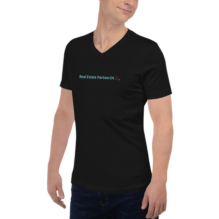 Unisex Short Sleeve V-Neck T-Shirt with Real Estate Partner24 Logo