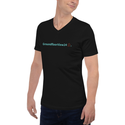 Unisex Short Sleeve V-Neck T-Shirt Groundfloorview24 with House