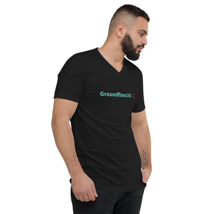 Unisex Short Sleeve V-Neck T-Shirt with Groundfloor24 Logo