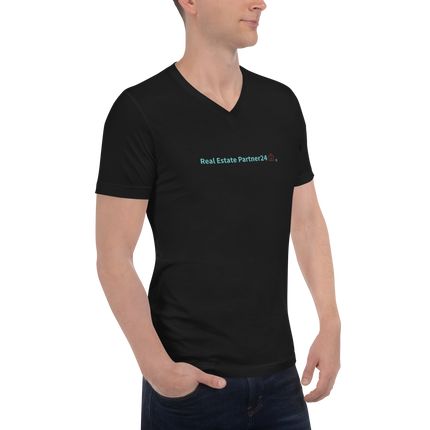 Unisex Short Sleeve V-Neck T-Shirt with Real Estate Partner24 Logo