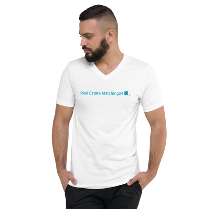Unisex Short Sleeve V-Neck T-Shirt with Real Estate Matching24 Logo