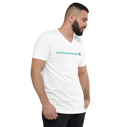 Unisex Short Sleeve V-Neck T-Shirt with Real Estate Matching24 Logo