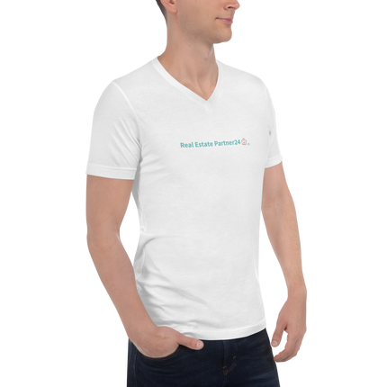 Unisex Short Sleeve V-Neck T-Shirt with Real Estate Partner24 Logo