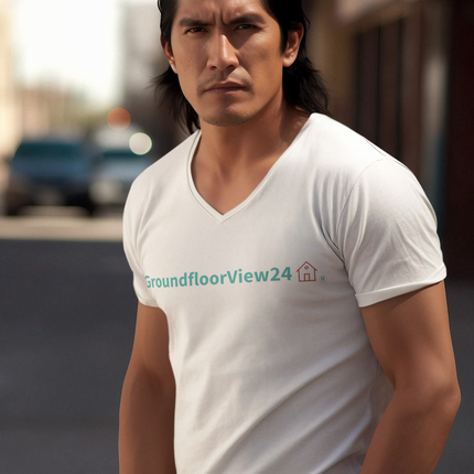 Unisex Short Sleeve V-Neck T-Shirt Groundfloorview24 with House