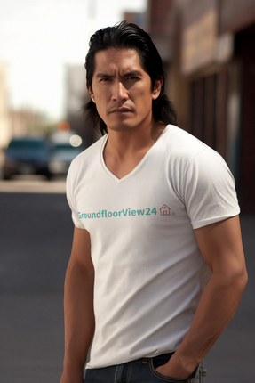 Unisex Short Sleeve V-Neck T-Shirt Groundfloorview24 with House