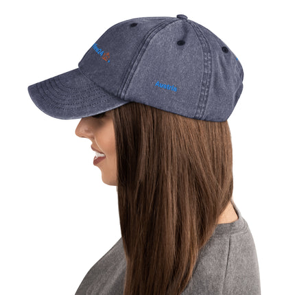 Austria Vintage Dad Hat GroundfloorView24 with 3 Logos.