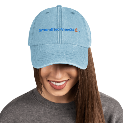 Montenegro Vintage Dad Hat GroundfloorView24 with 3 Logos.