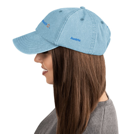 Austria Vintage Dad Hat GroundfloorView24 with 3 Logos.