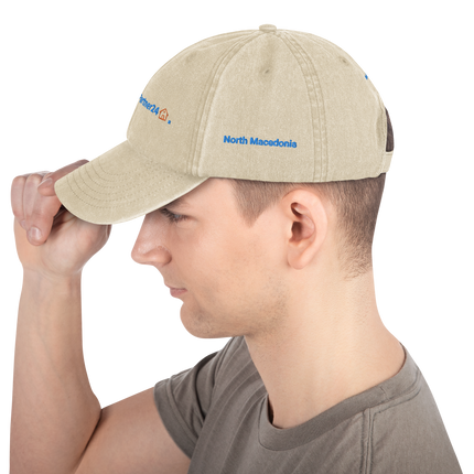 North Macedonia Vintage Dad Hat Groundfloor24 with 3 Logos.