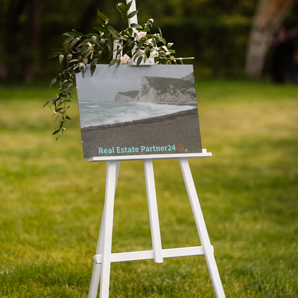Waves and Sand Photo paper poster with realestatepartner24 with house Logo