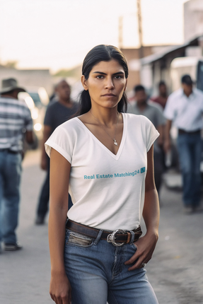 Unisex Short Sleeve V-Neck T-Shirt with Real Estate Matching24 Logo