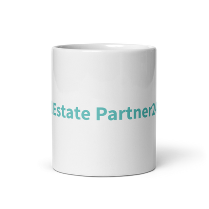 White glossy mug with Real Estate Partner24 Logo