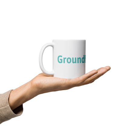White glossy mug with Groundfloor24 Logo