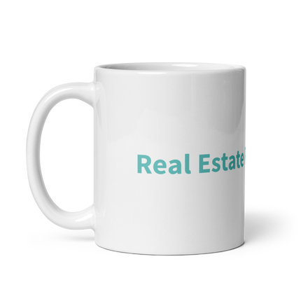 White glossy mug with Real Estate Partner24 Logo