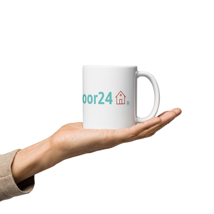 White glossy mug with Groundfloor24 Logo