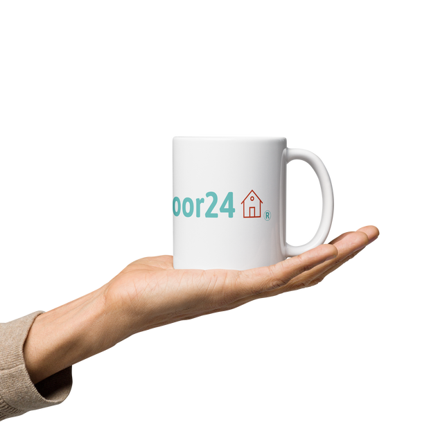 White glossy mug with Groundfloor24 Logo