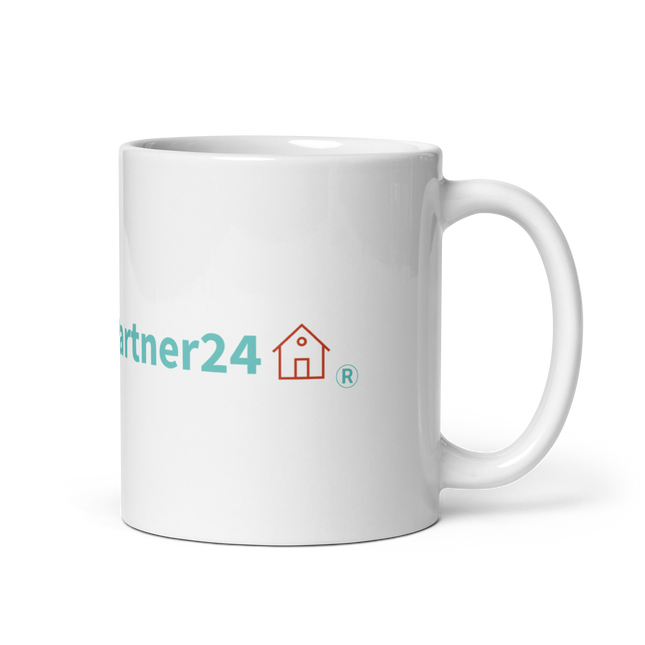 White glossy mug with Real Estate Partner24 Logo
