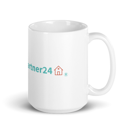 White glossy mug with Real Estate Partner24 Logo