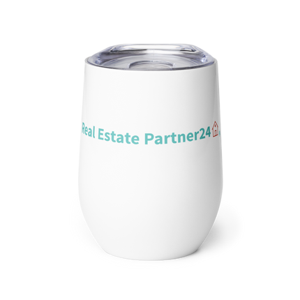 Wine tumbler with Real Estate Partner24 Logo