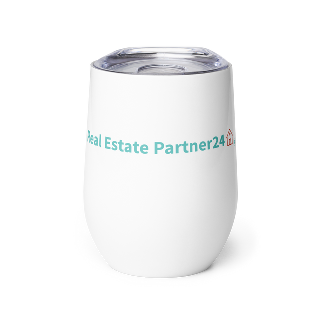 Wine tumbler with Real Estate Partner24 Logo