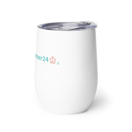 Wine tumbler with Real Estate Partner24 Logo