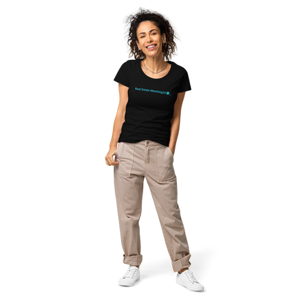 Women’s basic organic t-shirt with Real Estate Matching 24 Logo
